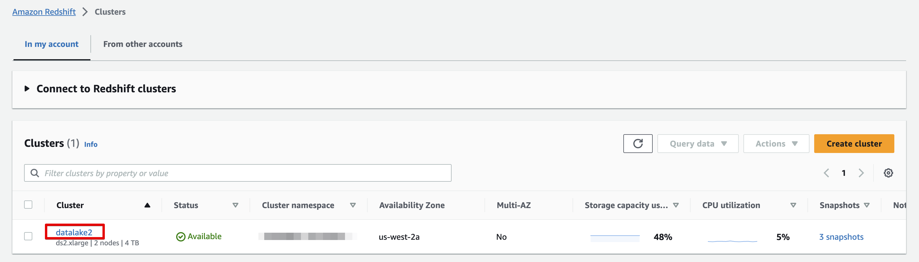 redshift clusters list