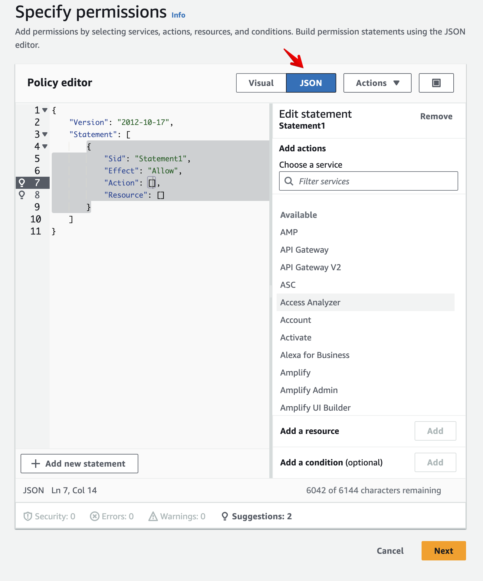 policy json tab
